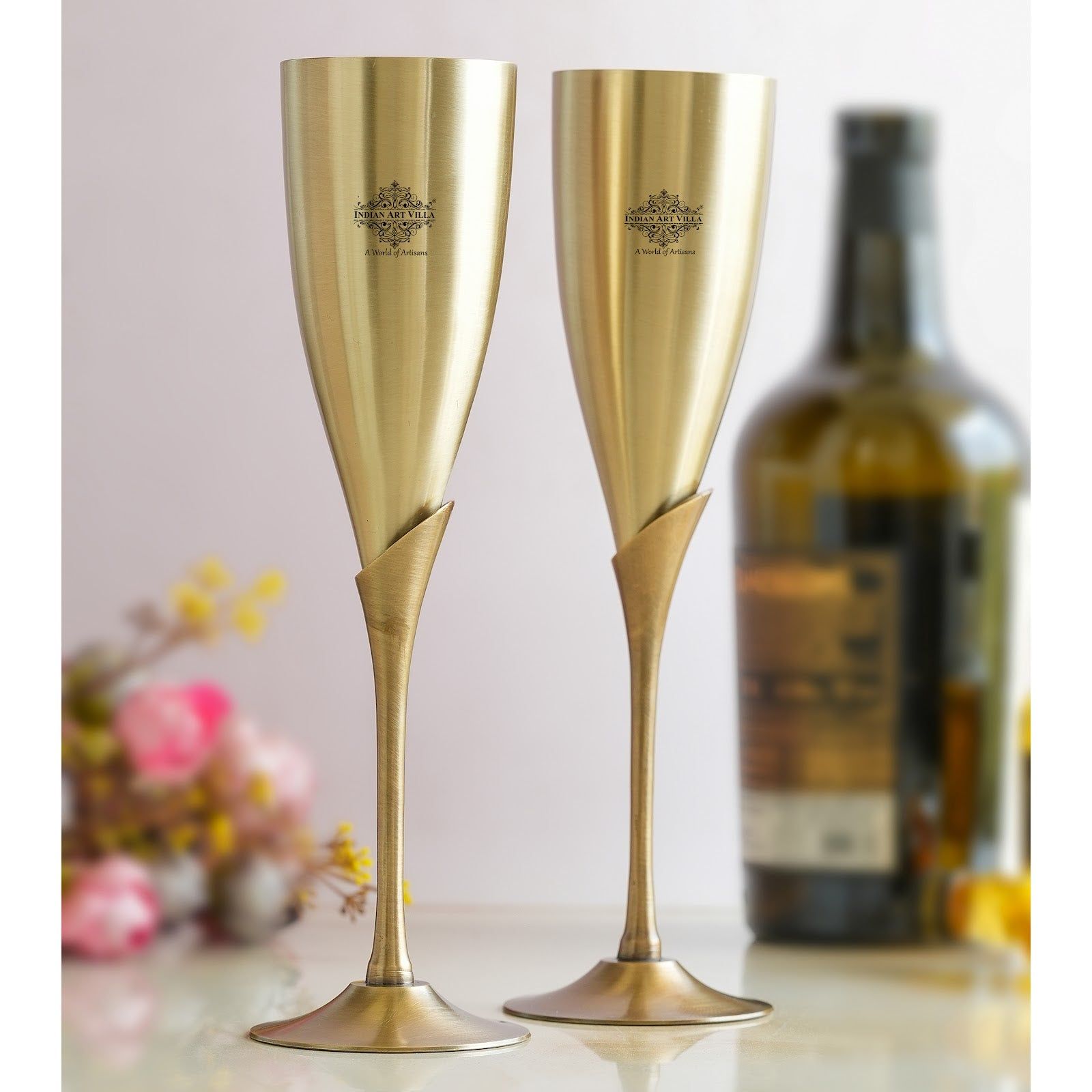 Handmade Pure Brass Antique Finish Champagne Glass Set of 2